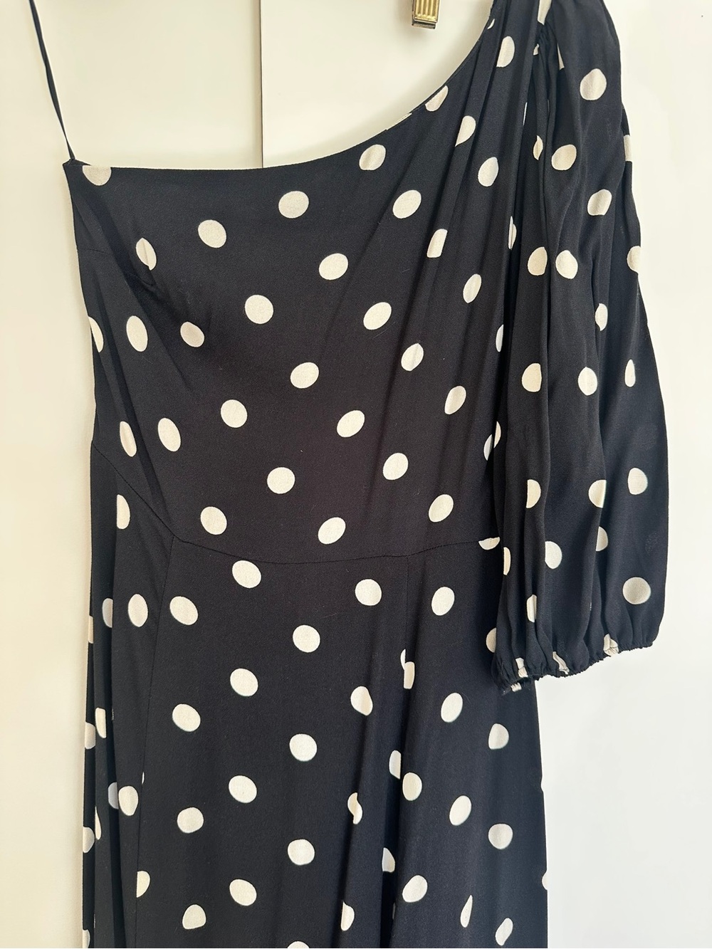 Reformation Black and White Polka Dot One-Shoulder Midi Dress - Picture 3 of 6